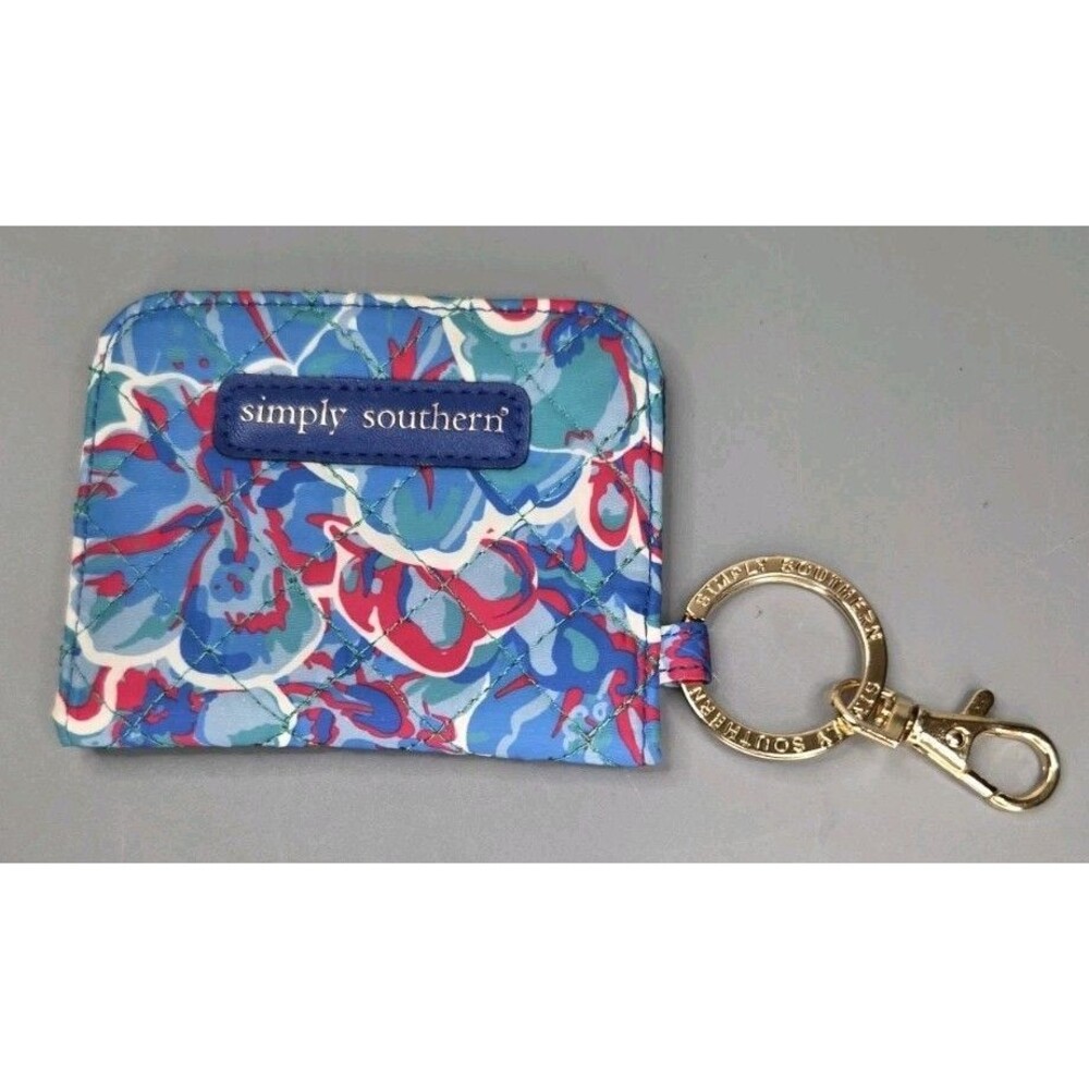 Simply Southern Key Chain Wallet Blue Red Quilted Case Card ID Holder